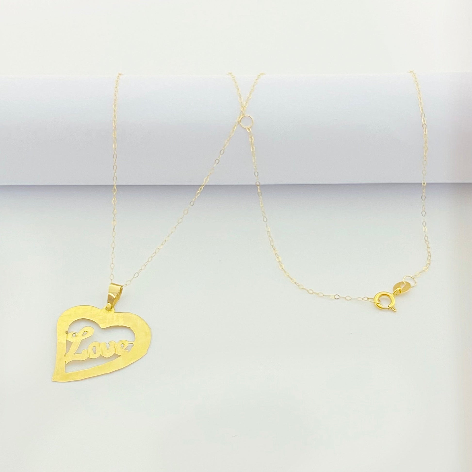 18K Real Gold Heart with Love Necklace - Embellish Gold