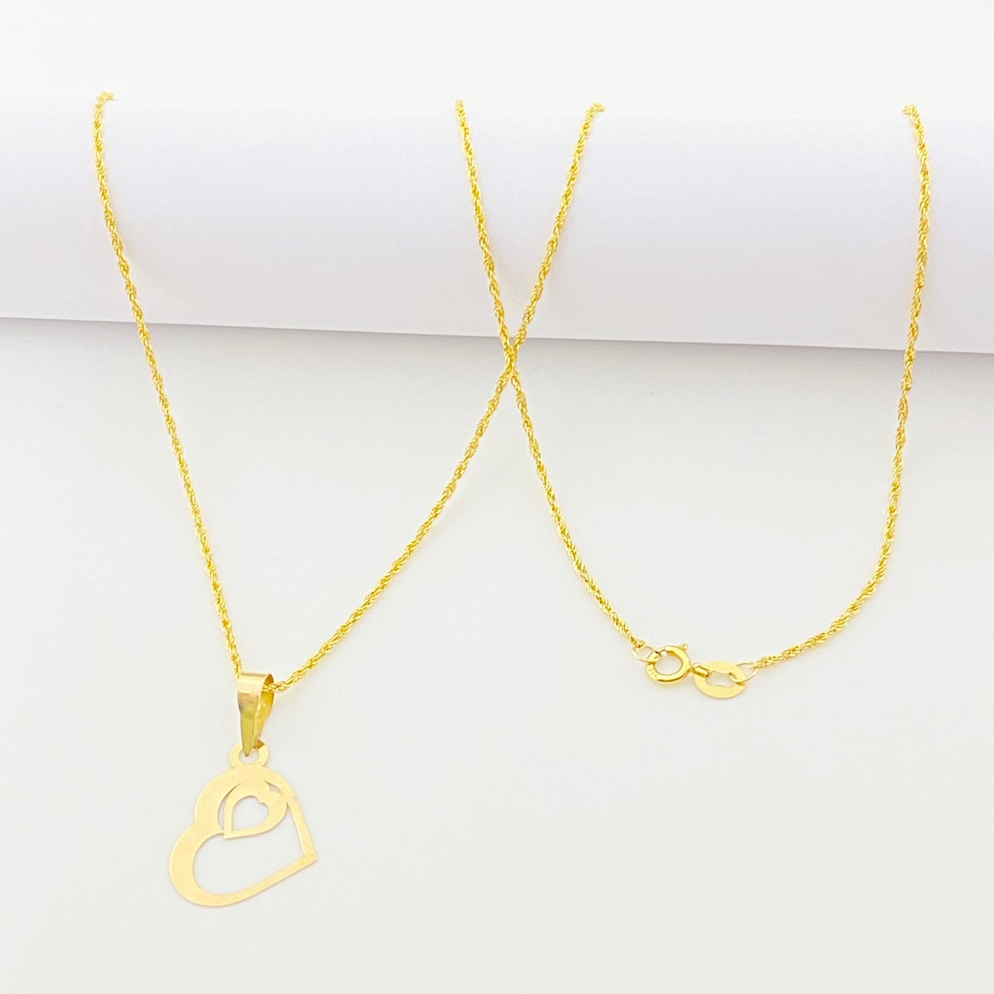 18K Real Gold Heart in Heart Necklace - Embellish Gold