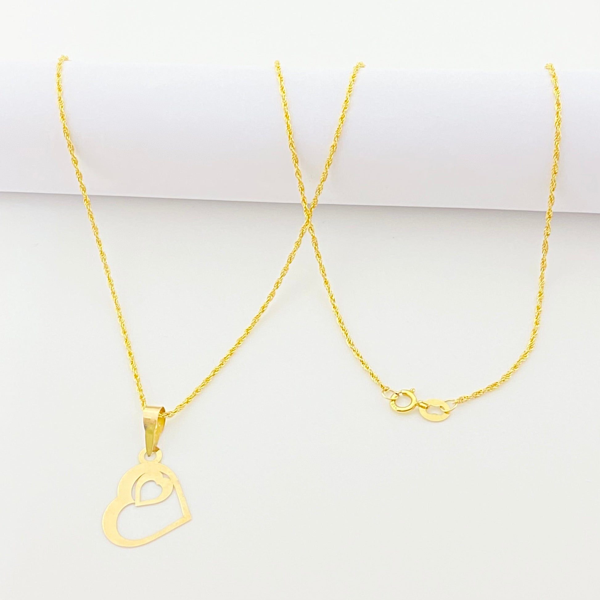 18K Real Gold Heart in Heart Necklace - Embellish Gold