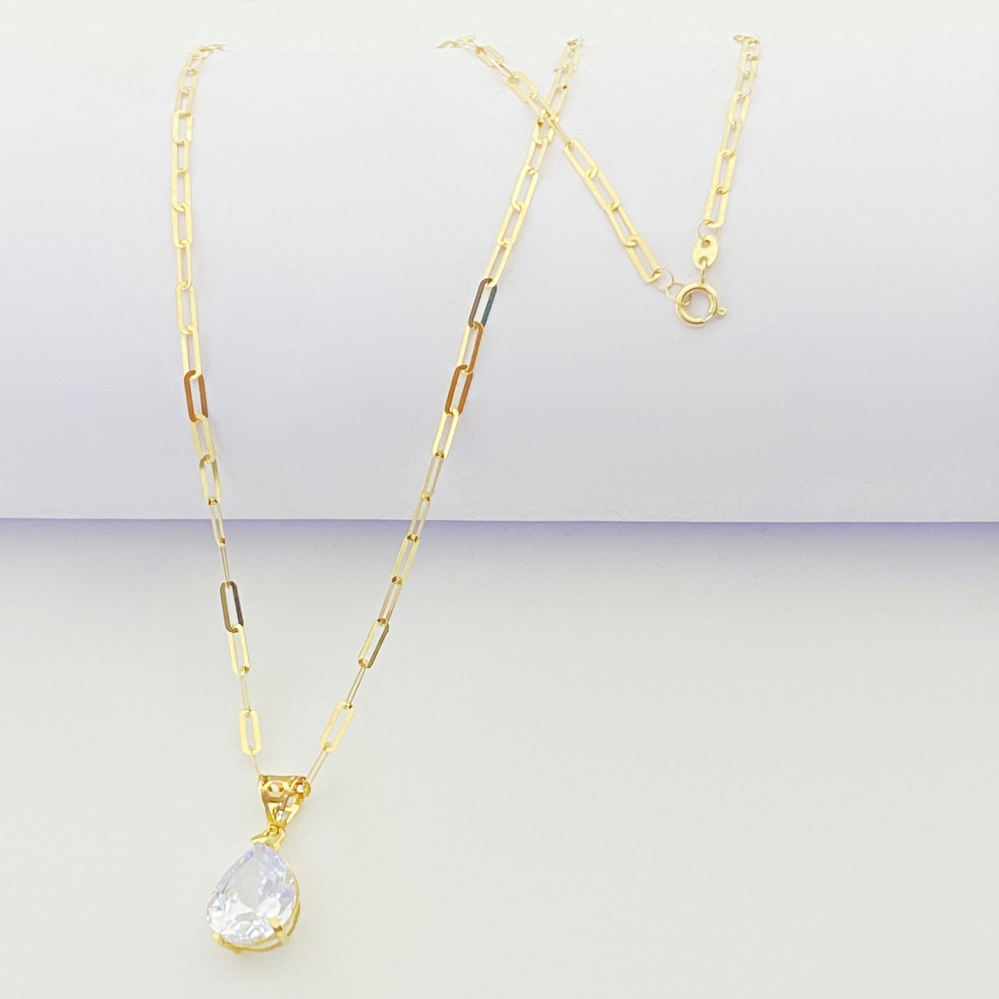 18k Real Gold Oval Stone Paper Clip Chain - Embellish Gold