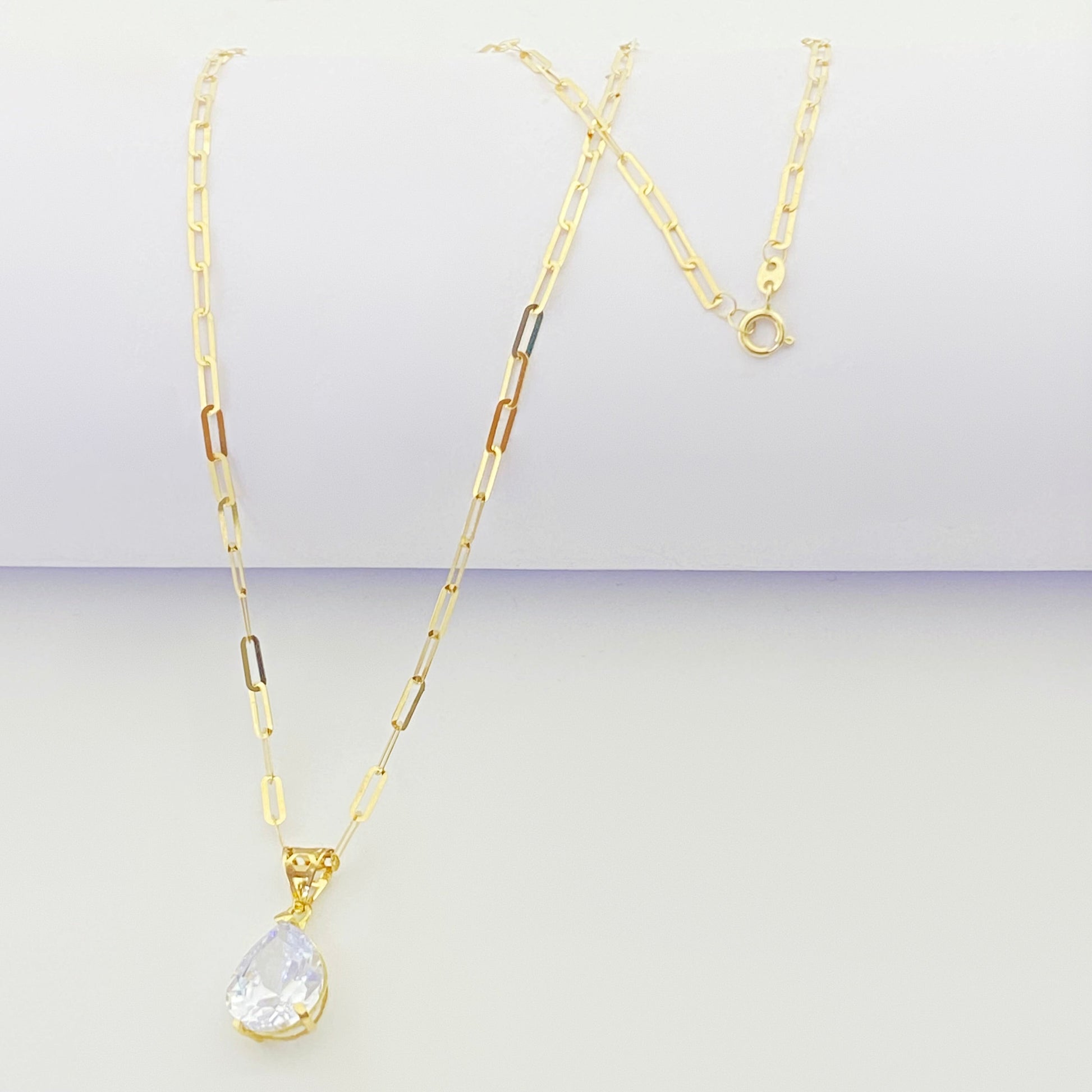 18k Real Gold Oval Stone Paper Clip Chain - Embellish Gold
