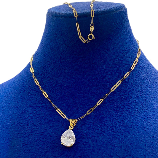18k Real Gold Oval Stone Paper Clip Chain - Embellish Gold