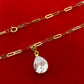 18k Real Gold Oval Stone Paper Clip Chain - Embellish Gold