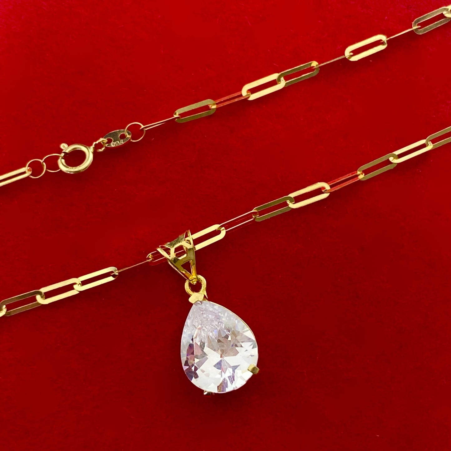18k Real Gold Oval Stone Paper Clip Chain - Embellish Gold