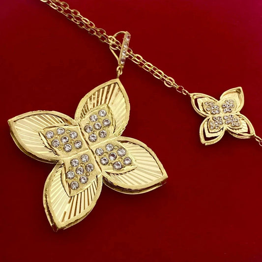 Dual Chain Roberto 2 Flower Long Chain Necklace