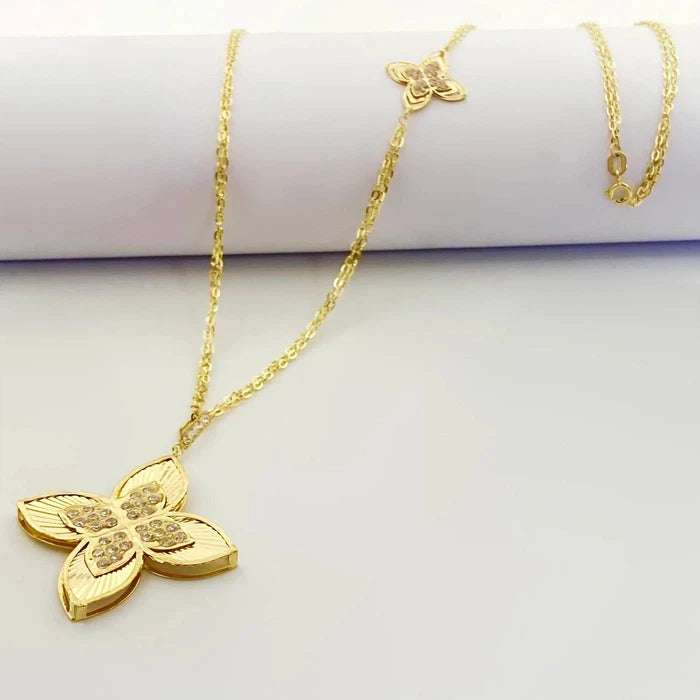 Dual Chain Roberto 2 Flower Long Chain Necklace