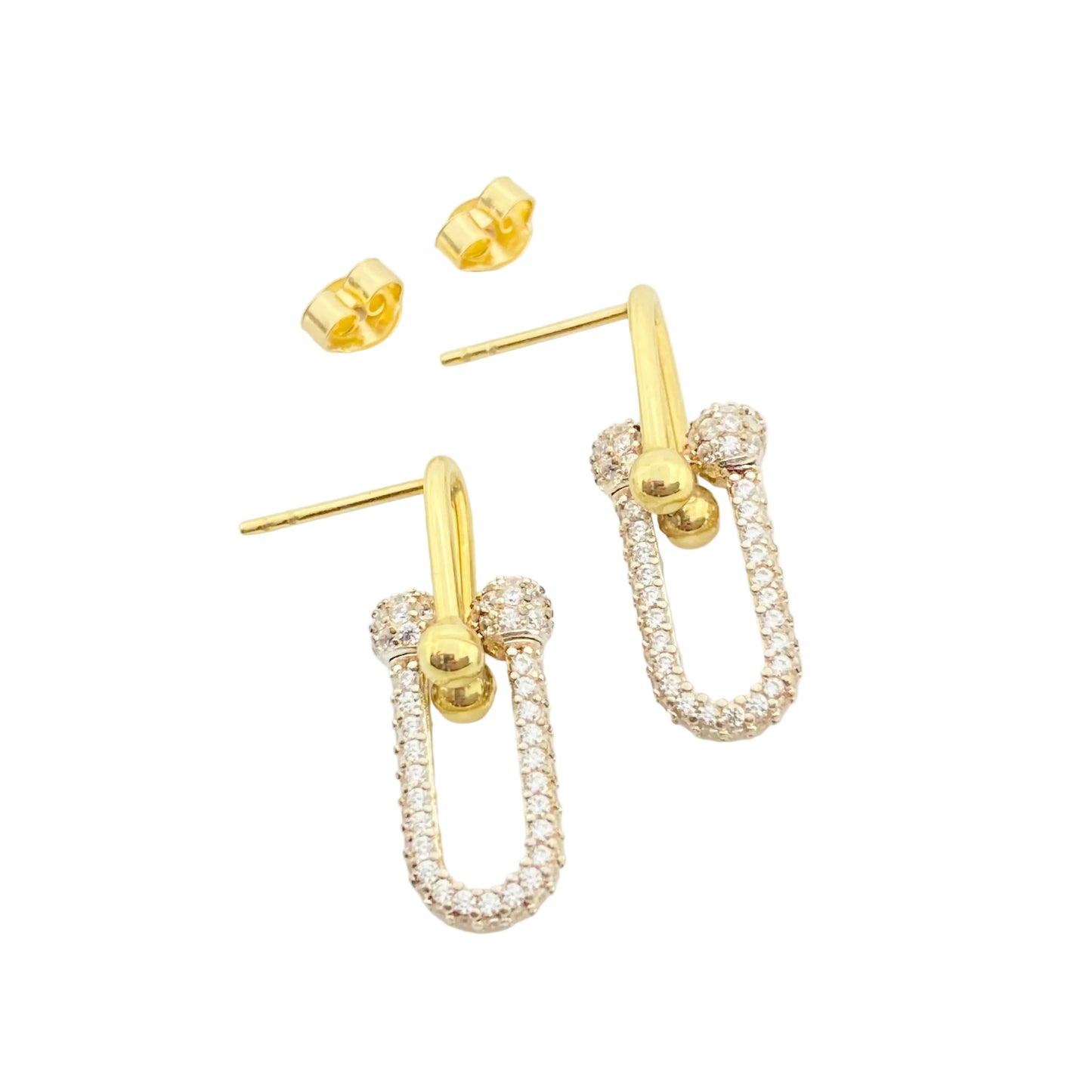 18K Real Gold Paper Clip Earrings With Zircon - Embellish Gold