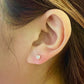 Close-up of a woman's ear wearing a round diamond stud gold earring