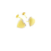 Heart-shaped gold stud earrings with textured pattern on white background
