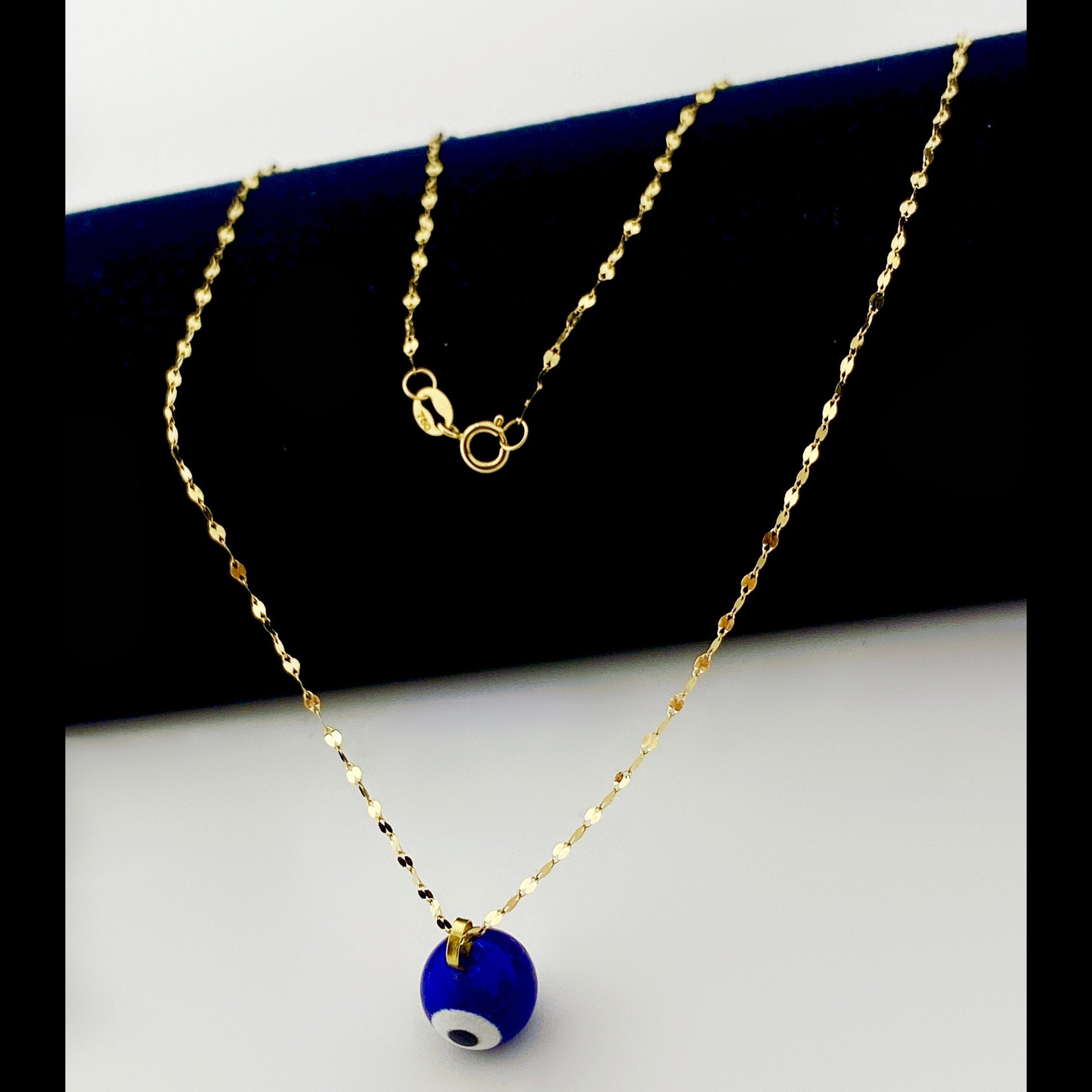 18K Real Gold Dark Blue Evil Eye Ball Necklace.1 - Embellish Gold