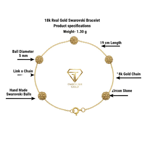 Gold bracelet with specifications labeled on a white background