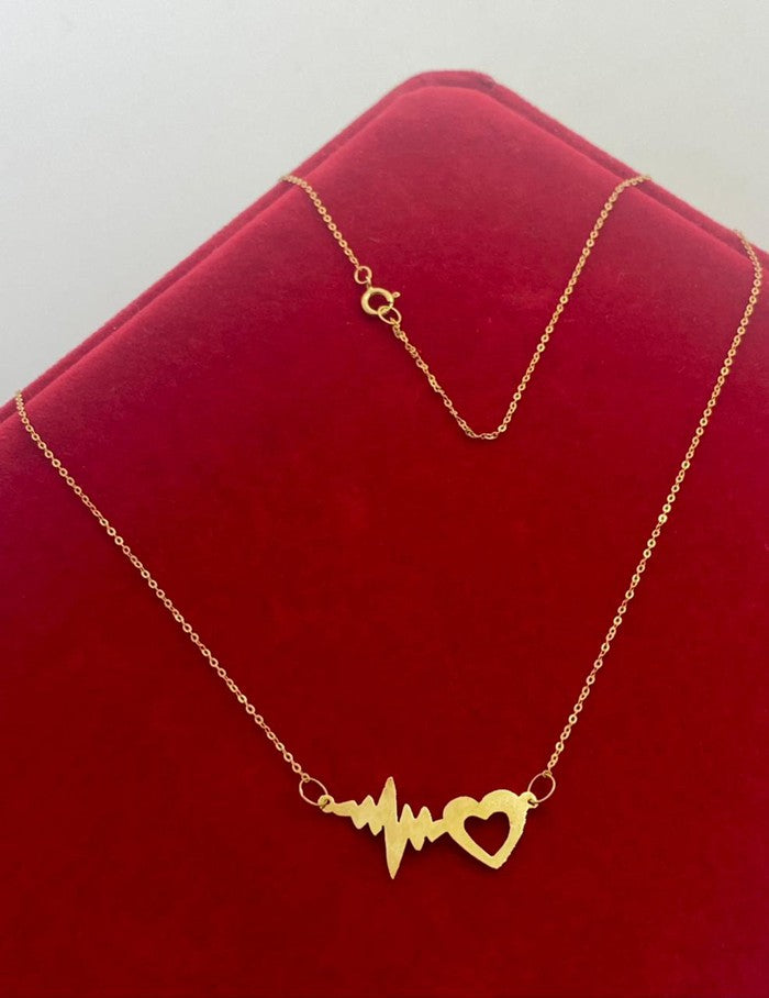 18K Real Saudi Gold Heartbeat Necklace 198 ‚Äì A Rhythmic Elegance in Gold Necklace for Women - Embellish Gold