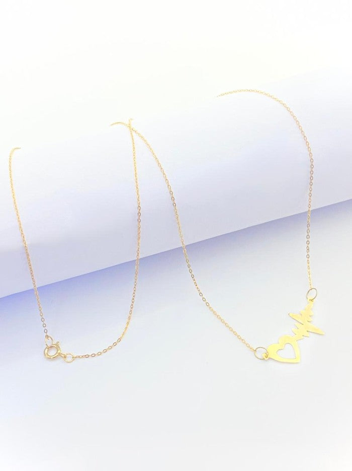 18K Real Saudi Gold Heartbeat Necklace 198 ‚Äì A Rhythmic Elegance in Gold Necklace for Women - Embellish Gold
