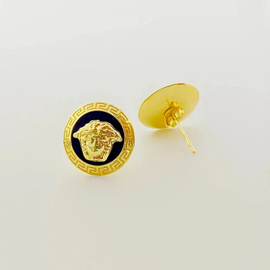 Gold Versace Design Earrings Round
