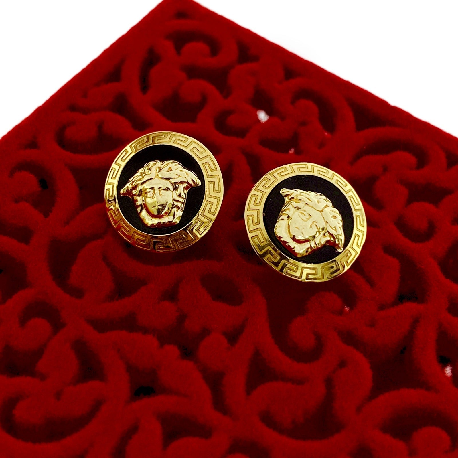 18K Real Gold Versace Design Earrings Round - Embellish Gold