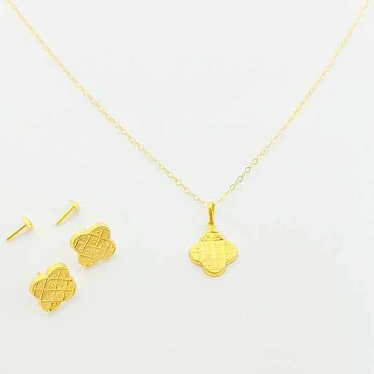18K Real Gold VC Box Necklace And Earring Set - Embellish Gold