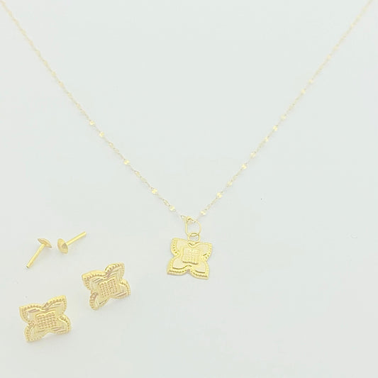18K Real Gold Rob Flower Necklace And Earring Set - Embellish Gold
