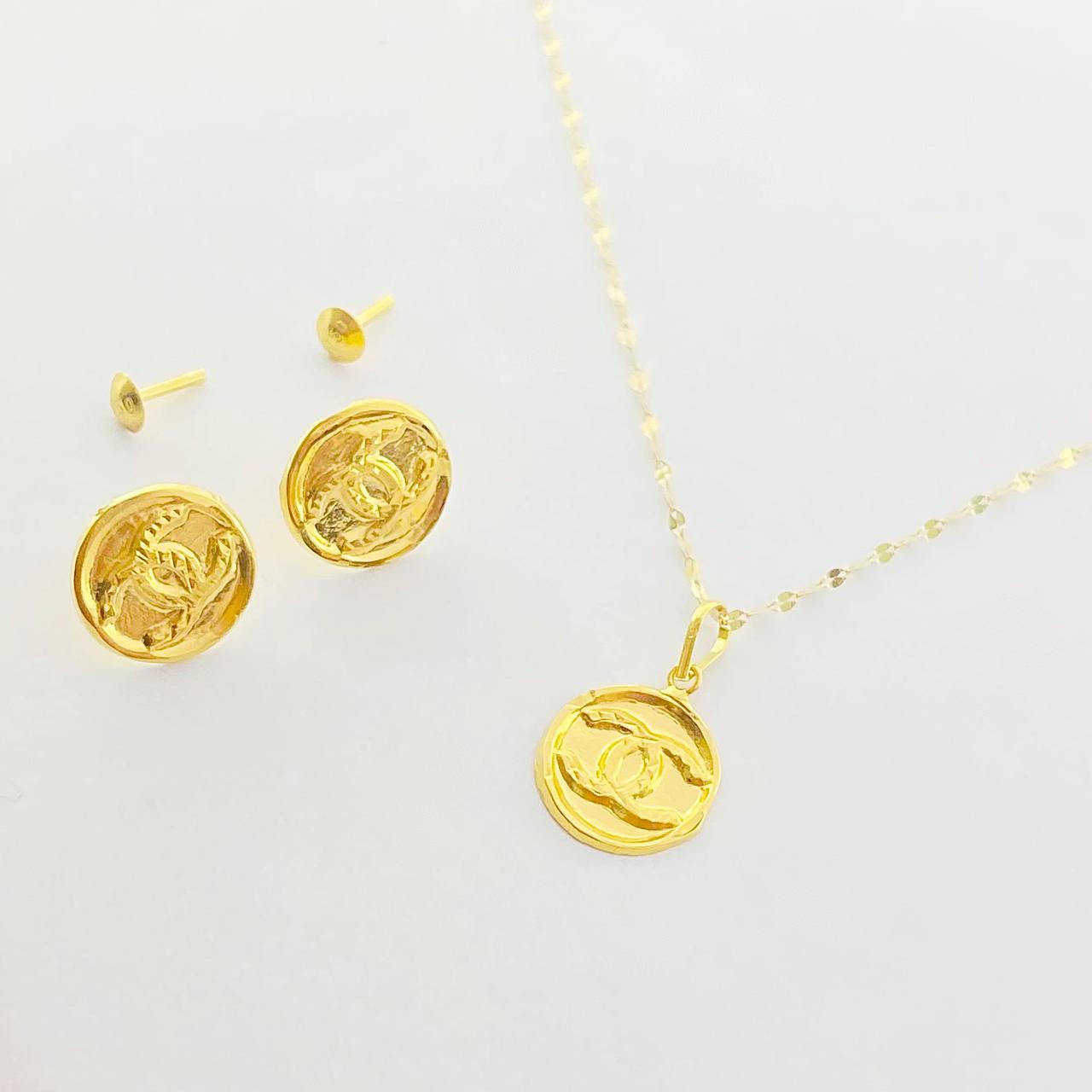 18K Real Gold CC Necklace And Earring Set - Embellish Gold