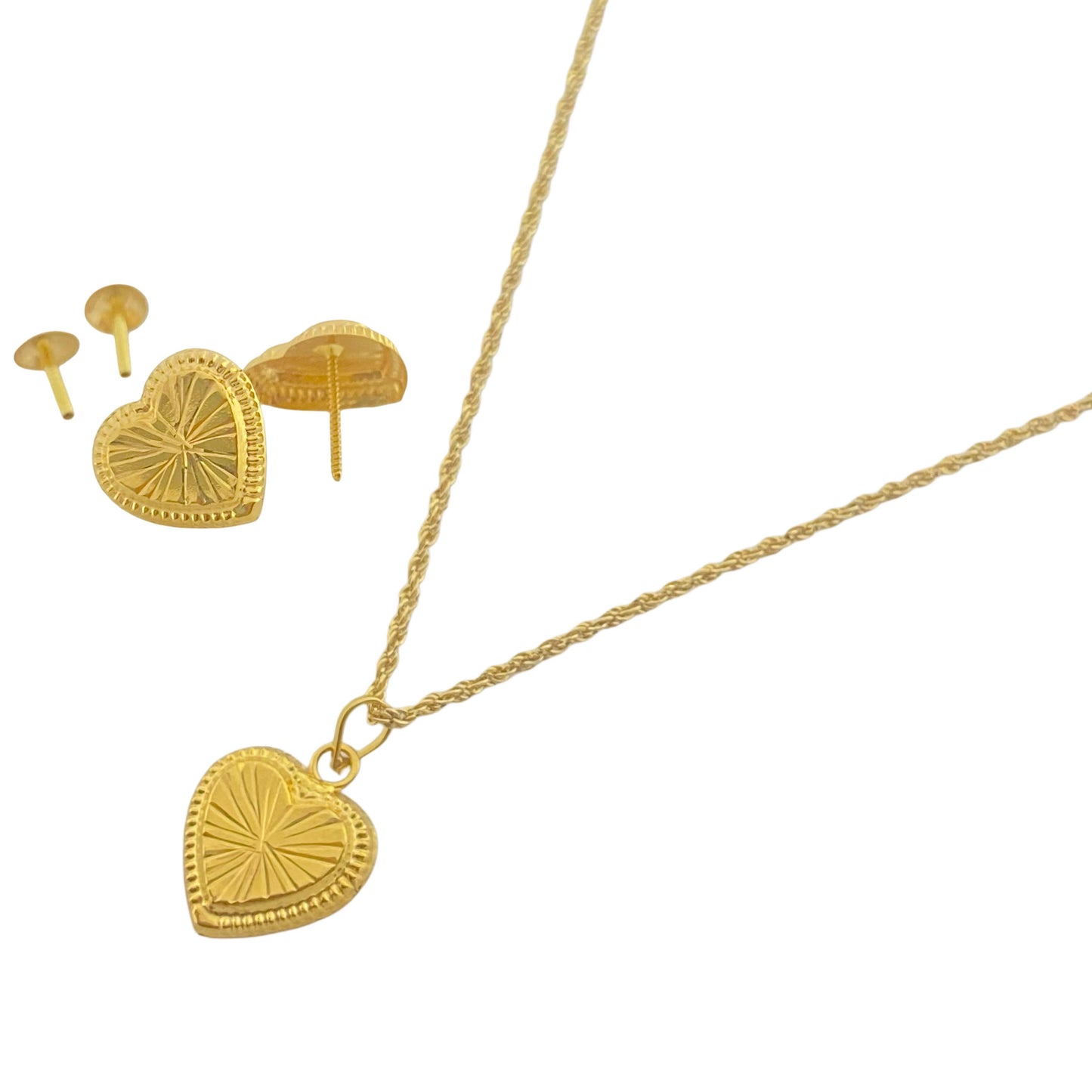 18k Gold Heart Lines Jewelry Set