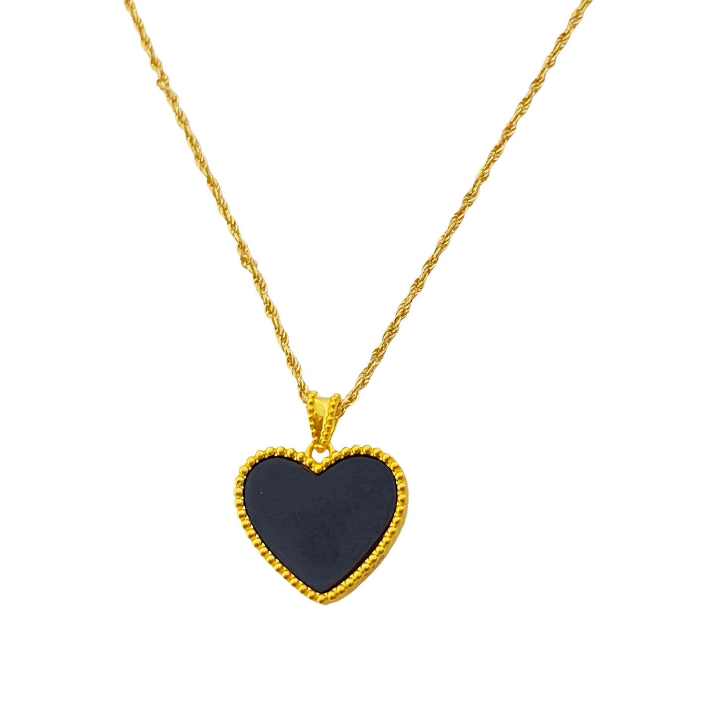 18k Gold Onyx Heart Necklace