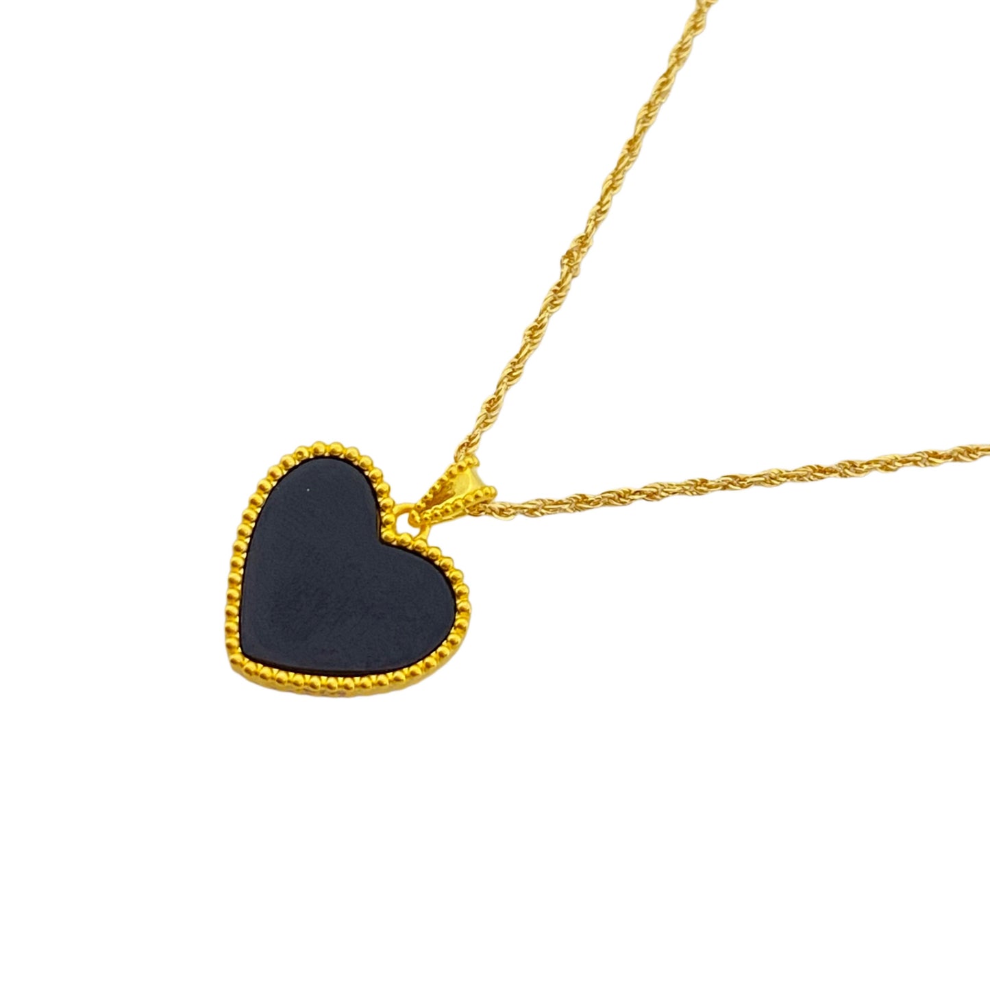 18k Gold Onyx Heart Necklace
