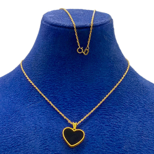 18k Gold Onyx Heart Necklace