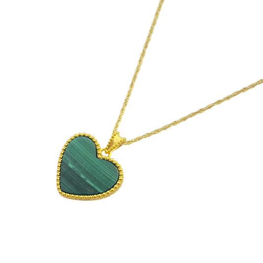 18k Gold Malachite Heart Necklace