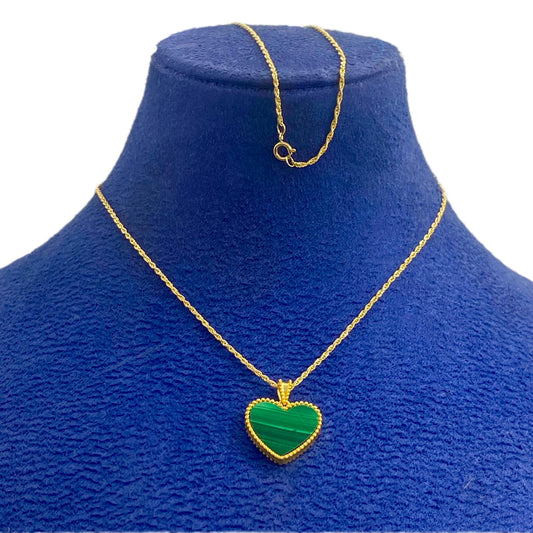 18k Gold Malachite Heart Necklace