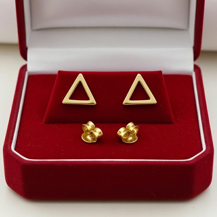 18K Real Gold Hollow Triangle Earrings