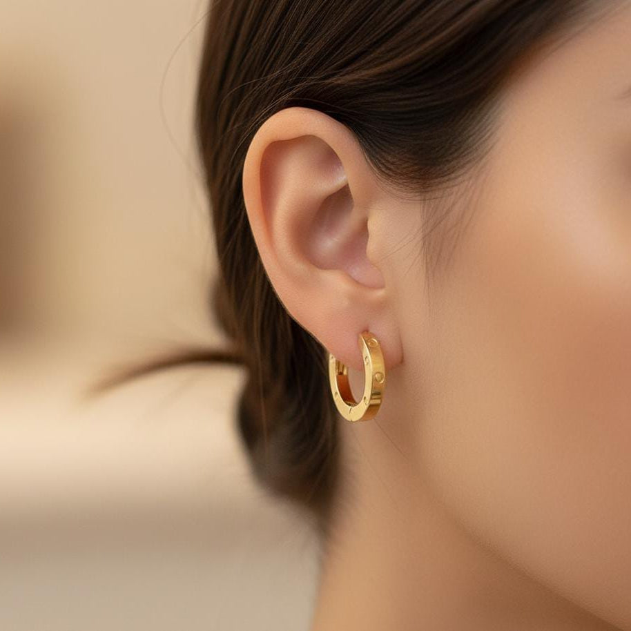 18k Gold Love Huggies Earrings