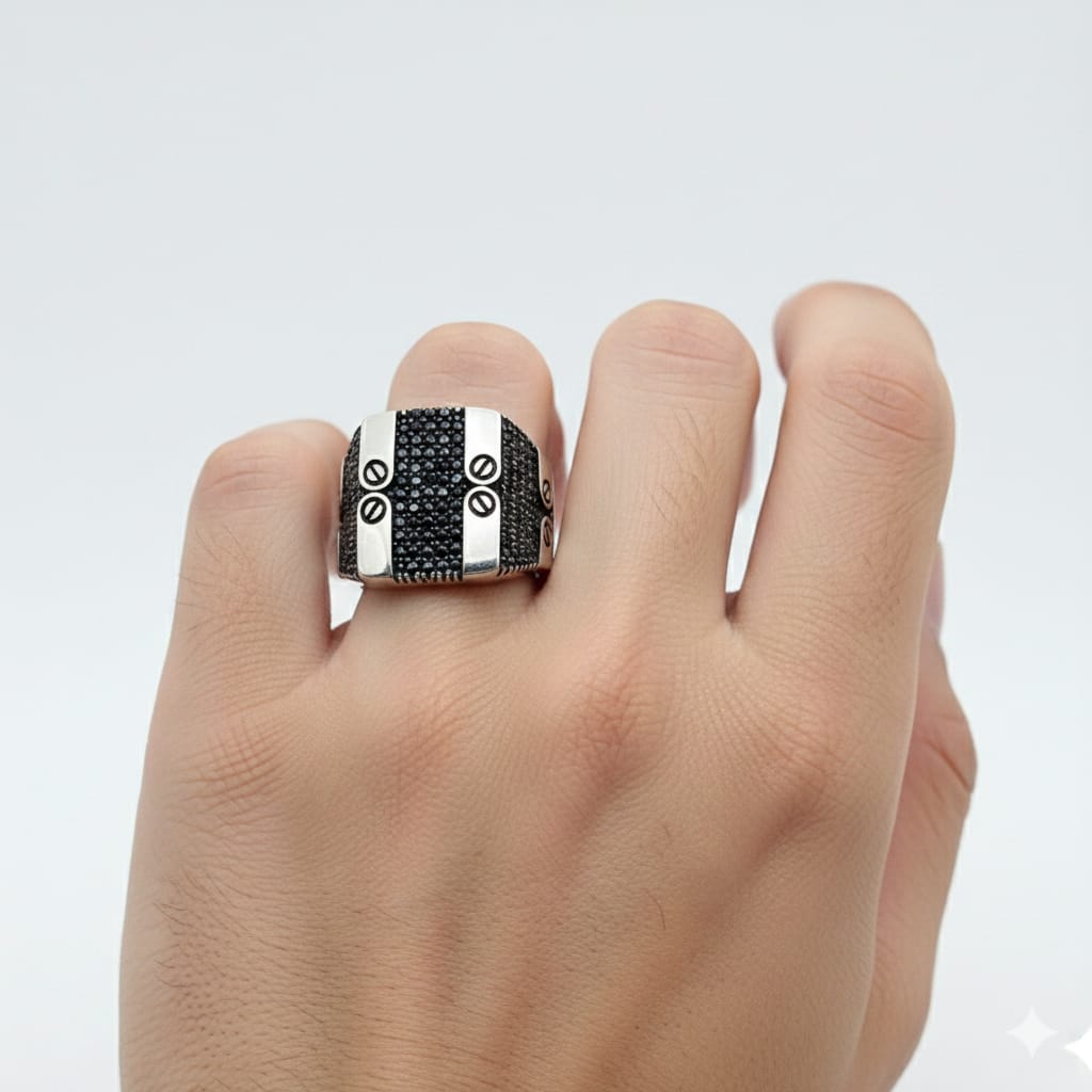 925 Silver Black Dot Ring