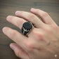 925 Silver Maze Black Stone Ring
