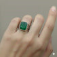 925 Silver Stripe Green Stone Ring