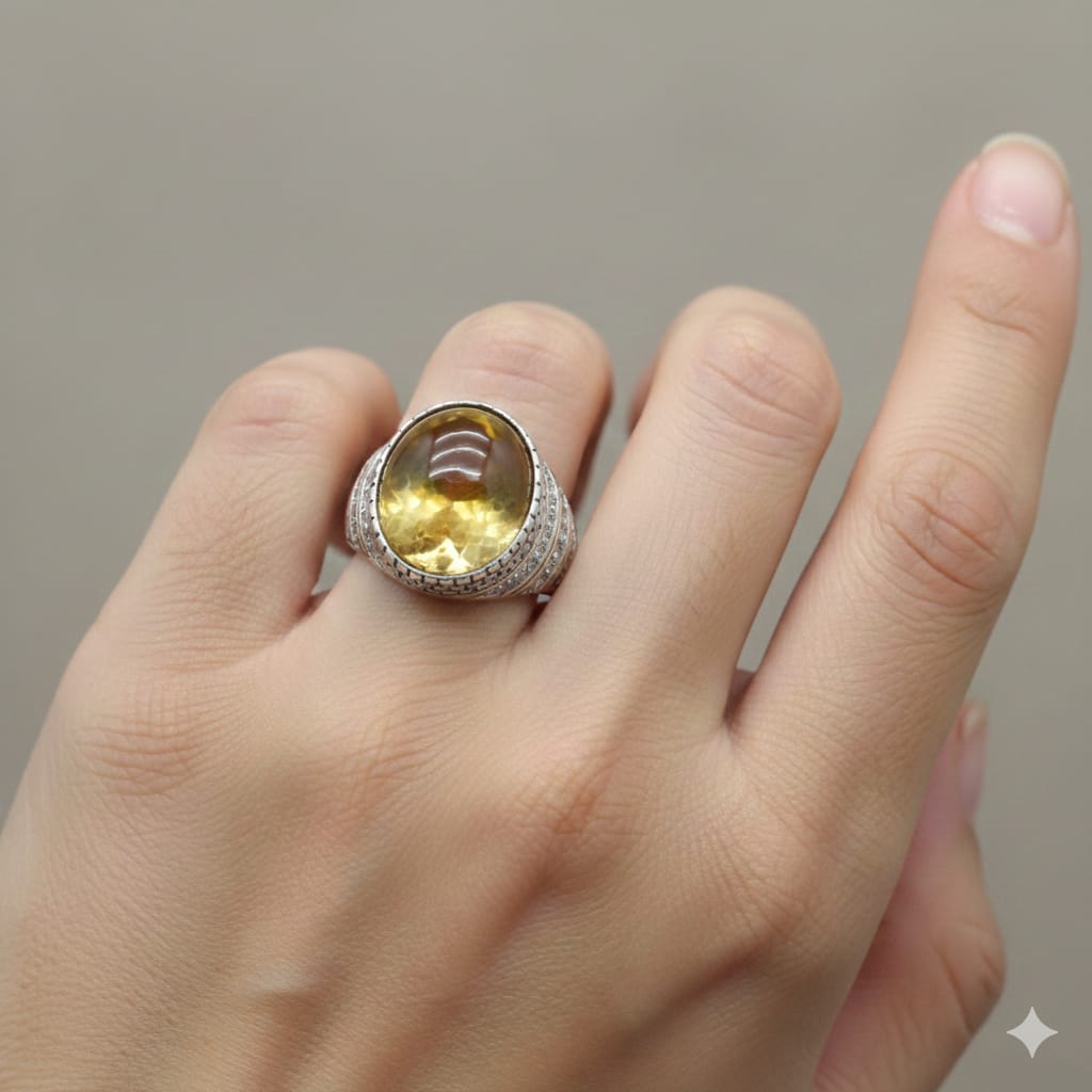 925 Silver Dia Yellow Stone RIng
