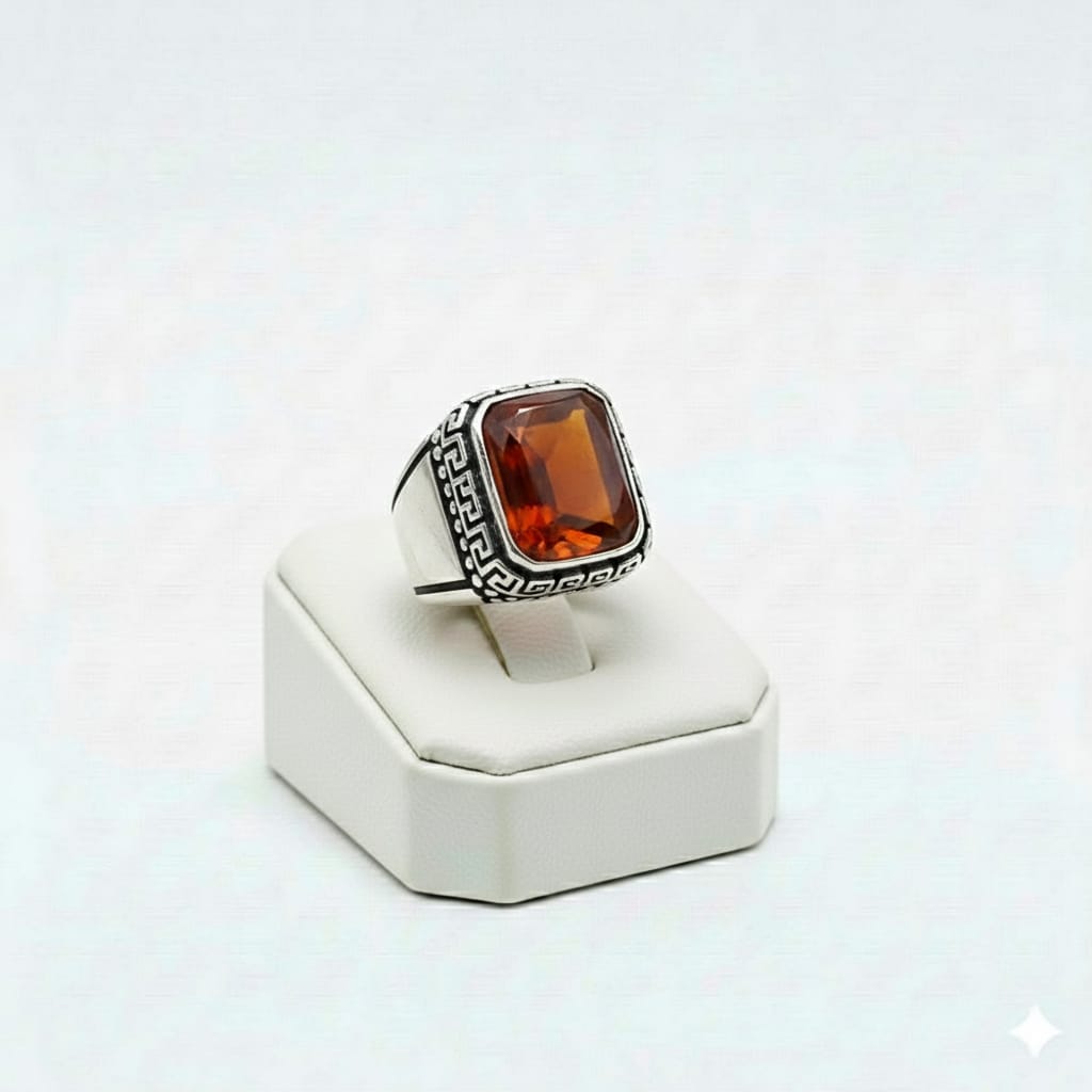 925 Sterling Silver Plain Red Stone Ring