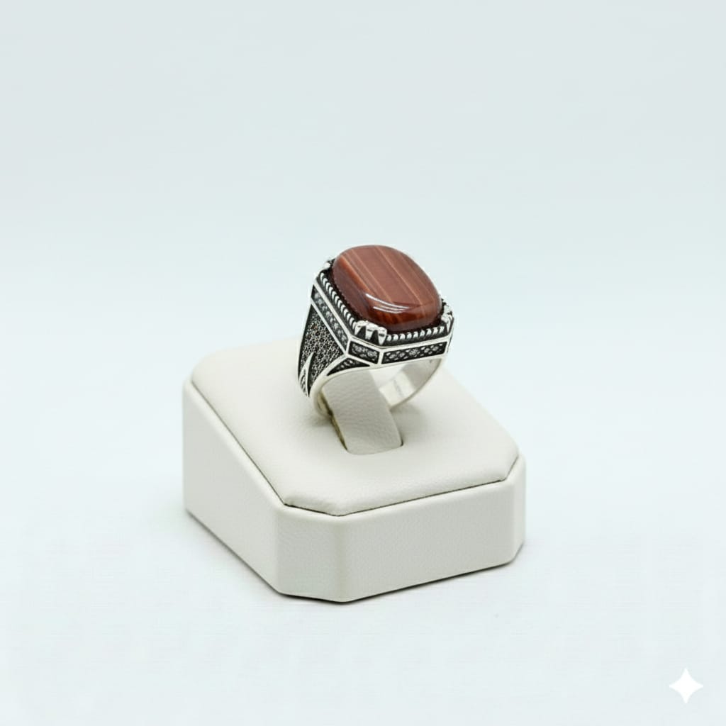 925 Silver Shaded Red Stone Ring