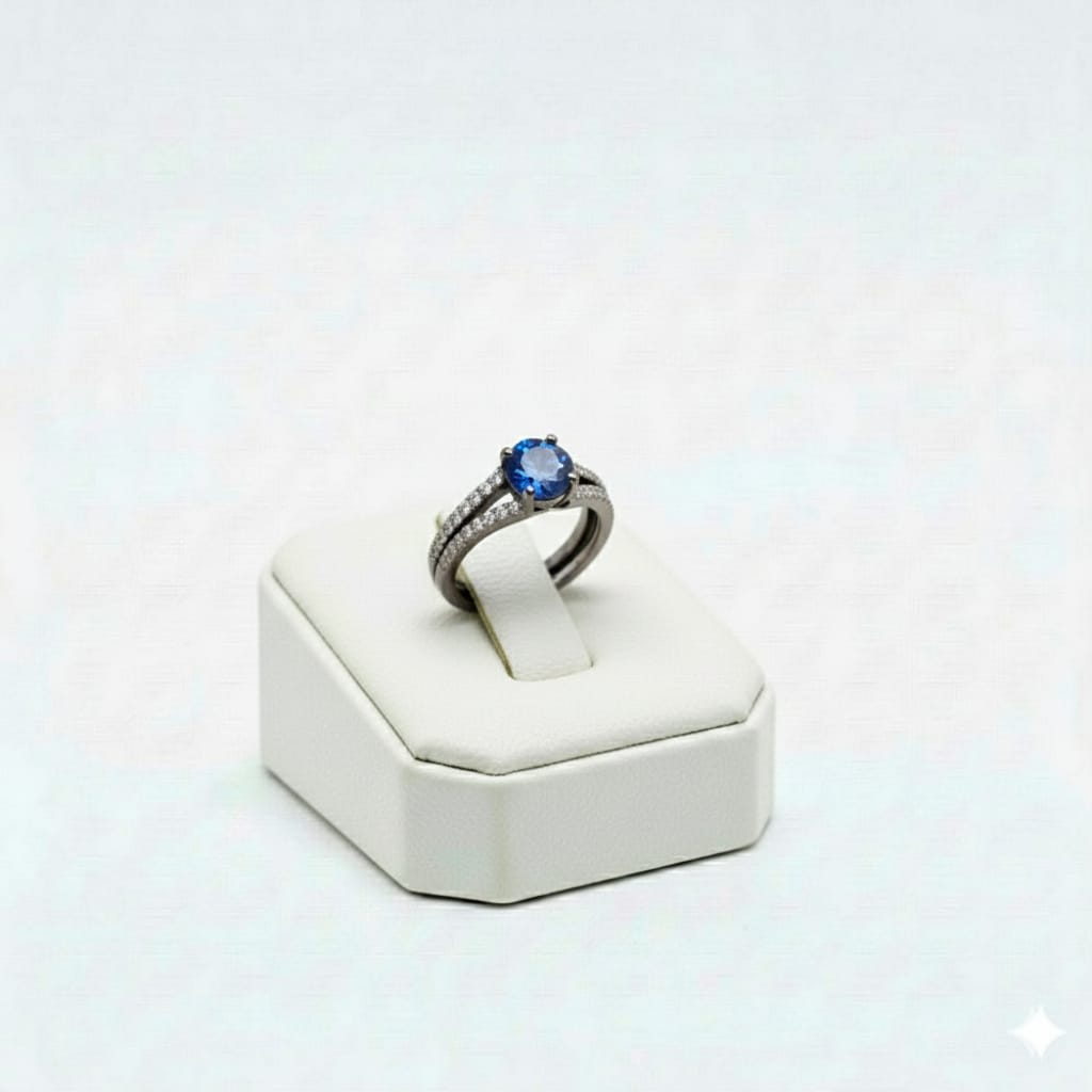 925 Silver 2 Line Blue Stone Ring