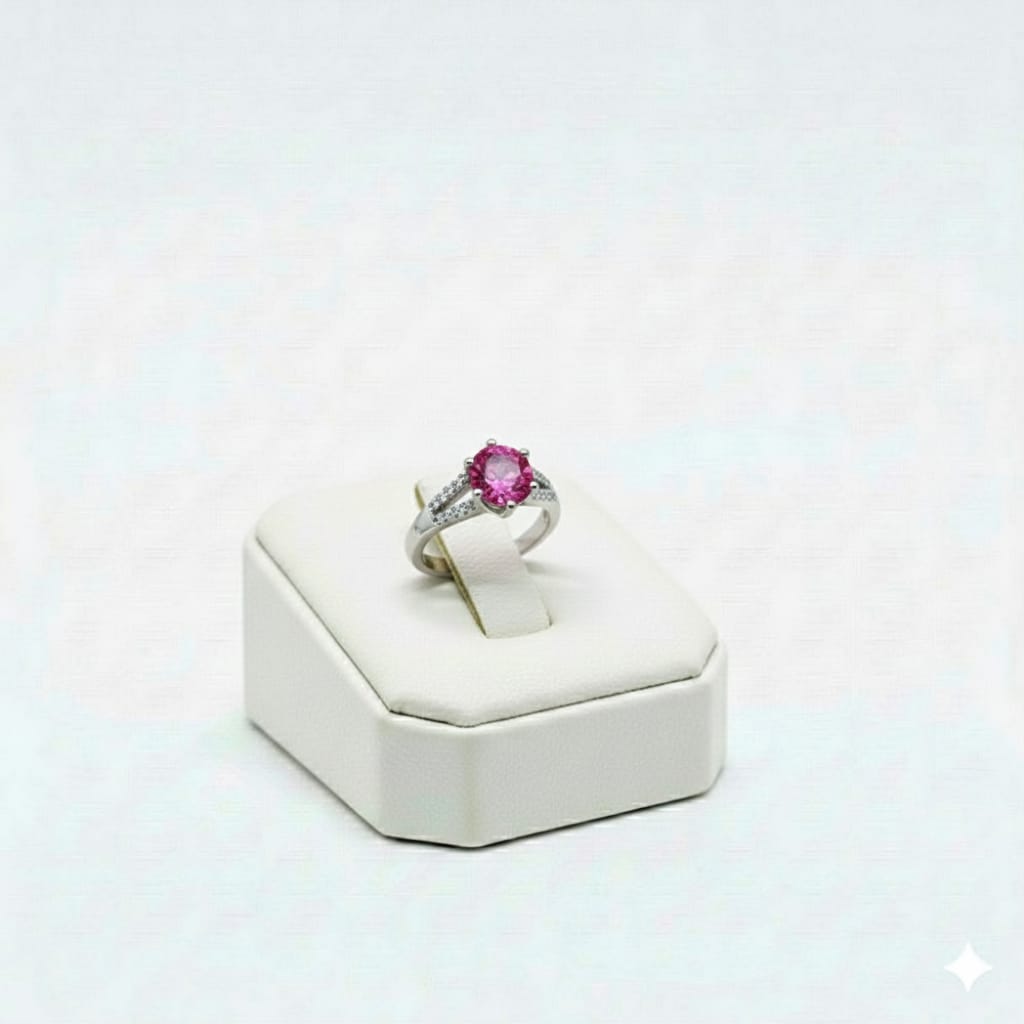 925 Silver 2 Line Red Stone Ring