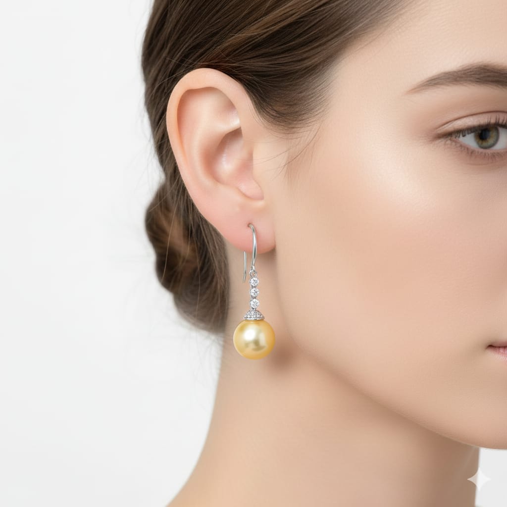 925 Silver Hanging Yellow Pearl Earrings