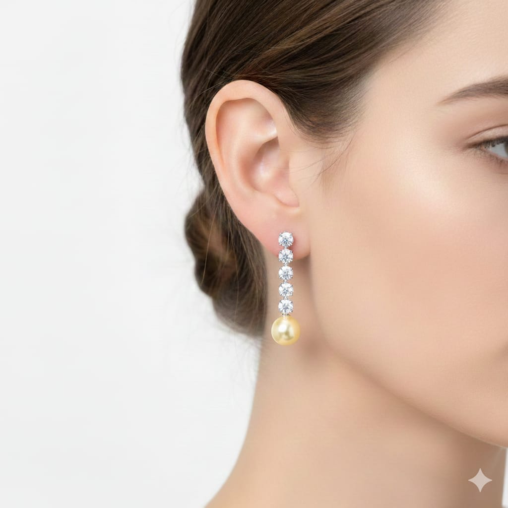 925 Silver Dia Yellow Pearl Earrings