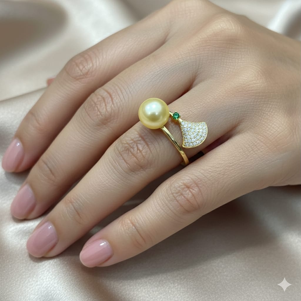 925 Silver Yellow Pearl Ring
