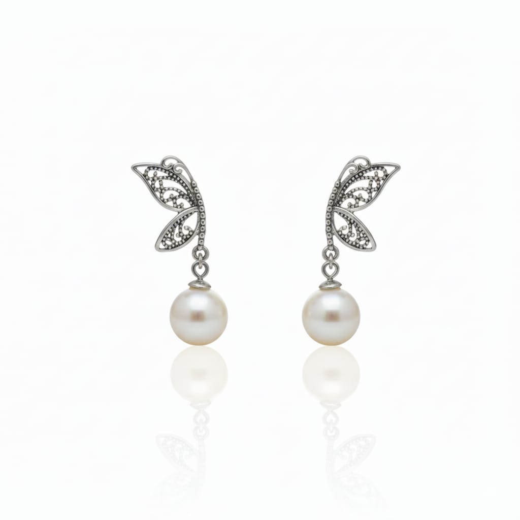 925 Silver Butterfly Pearl Earrings