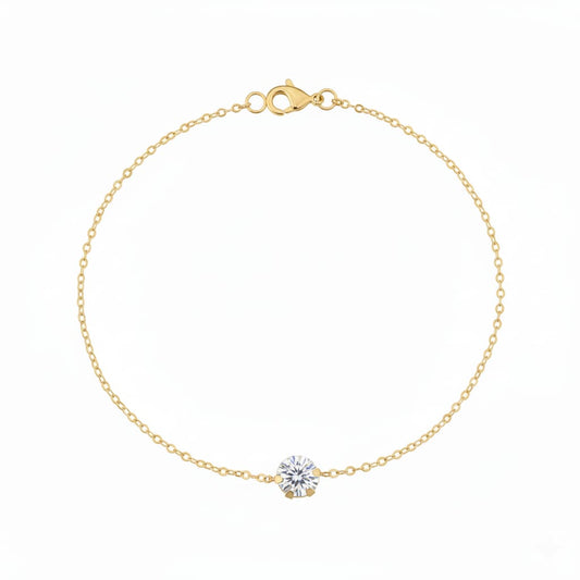 18K Real Gold Single White Zircon Stone Bracelet
