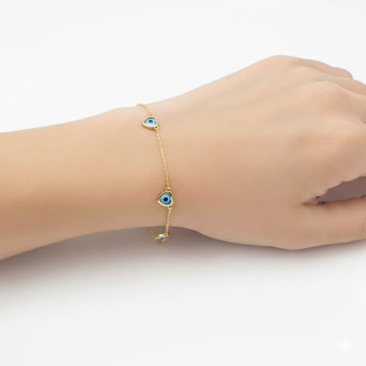 18K Real Gold Rope Chain Evil Eye Bracelet