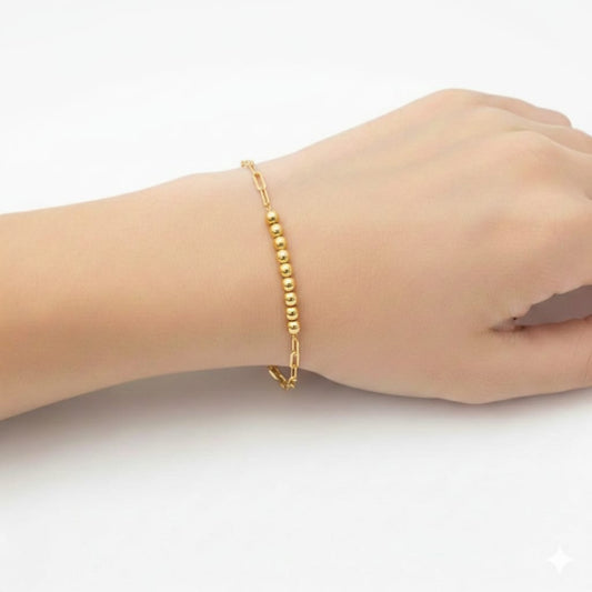 18K Real Gold Balls With Paper Clip Bracelet