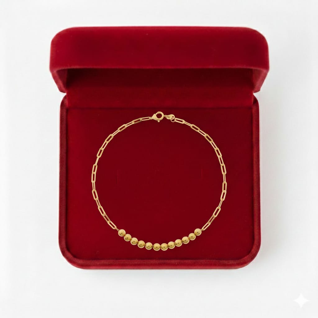 18K Real Gold Balls With Paper Clip Bracelet
