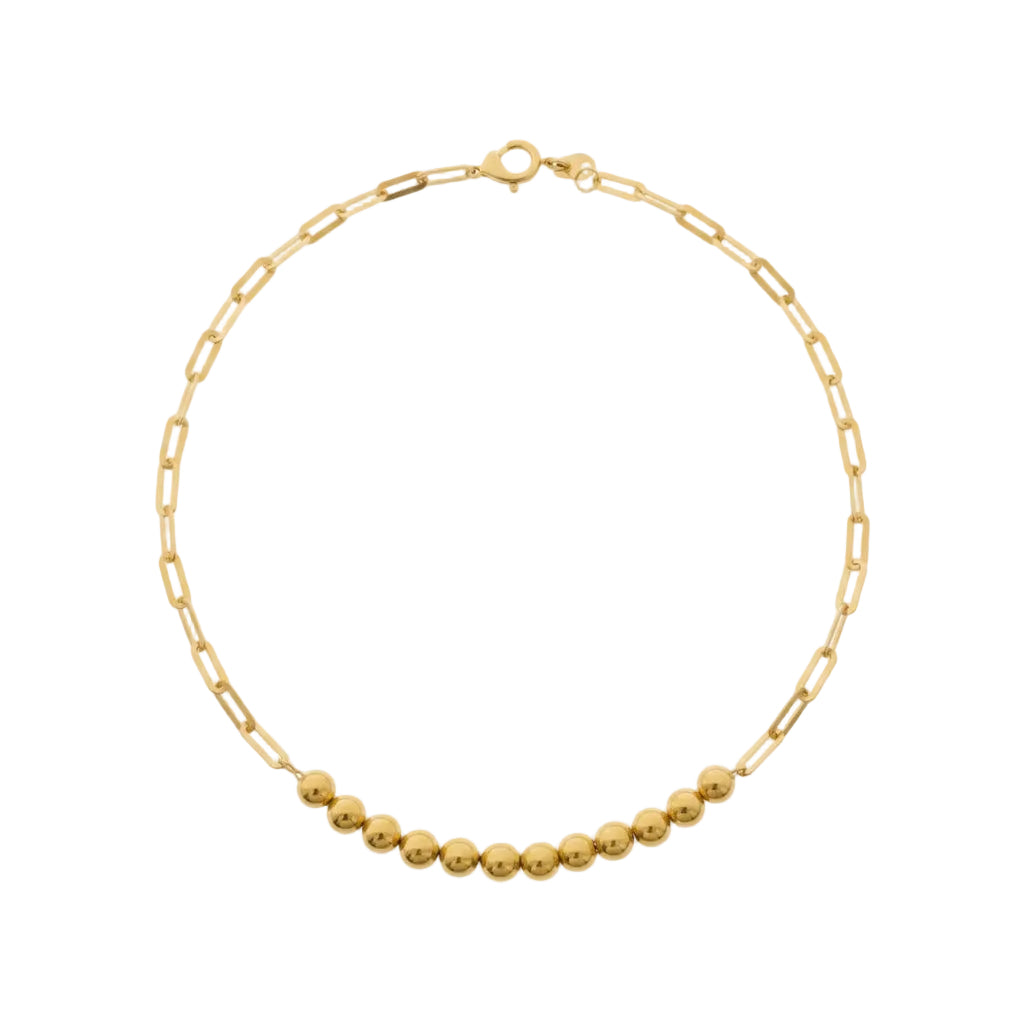 18K Real Gold Balls With Paper Clip Bracelet