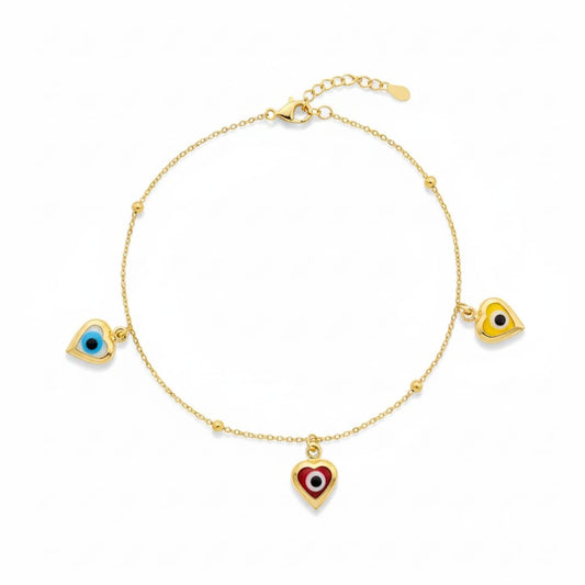 18K Real Gold Evil Eye With Gold Balls Bracelet