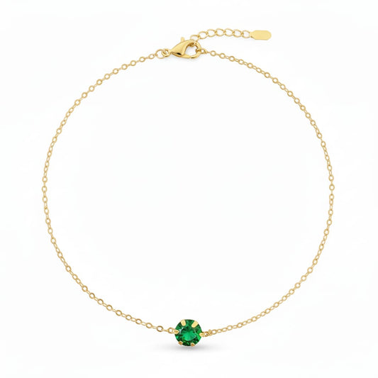18K Real Gold Single Green Zircon Stone Bracelet