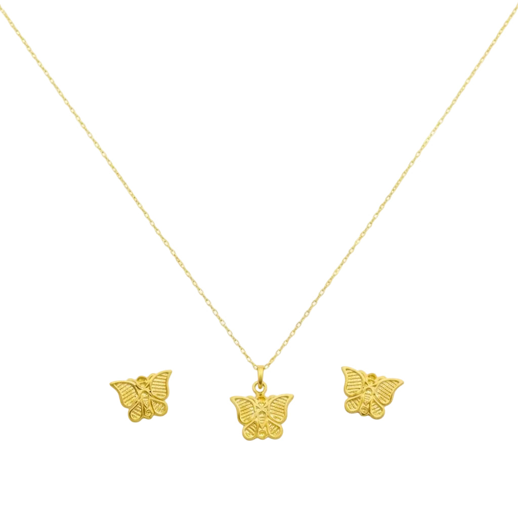 18K Real Gold Butterfly Necklace And Earring Set